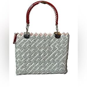 Nahui Olin Bar Code Wrapper Bag with Red Handles